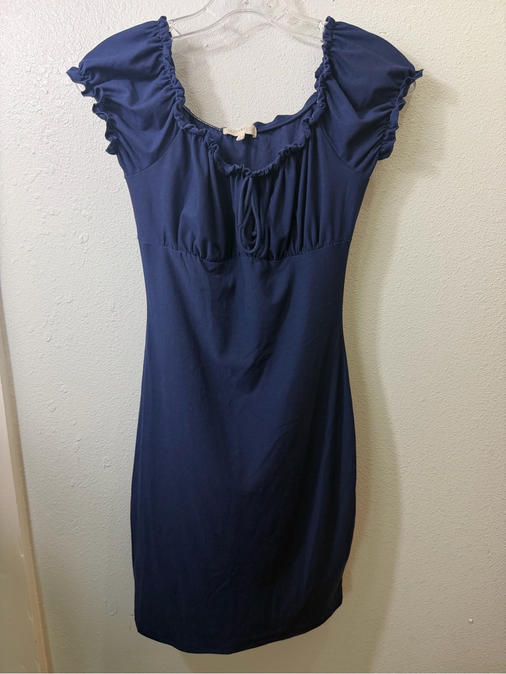 Ultra Flirt Navy Ruffle-Trim Scoop Mini Dress